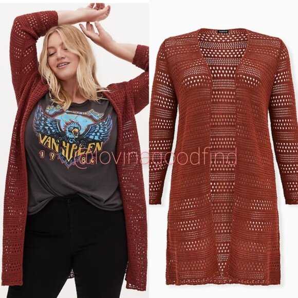 TORRID Brick Red Open Front Longline Cardigan NWT sz 2 - Picture 2 of 6